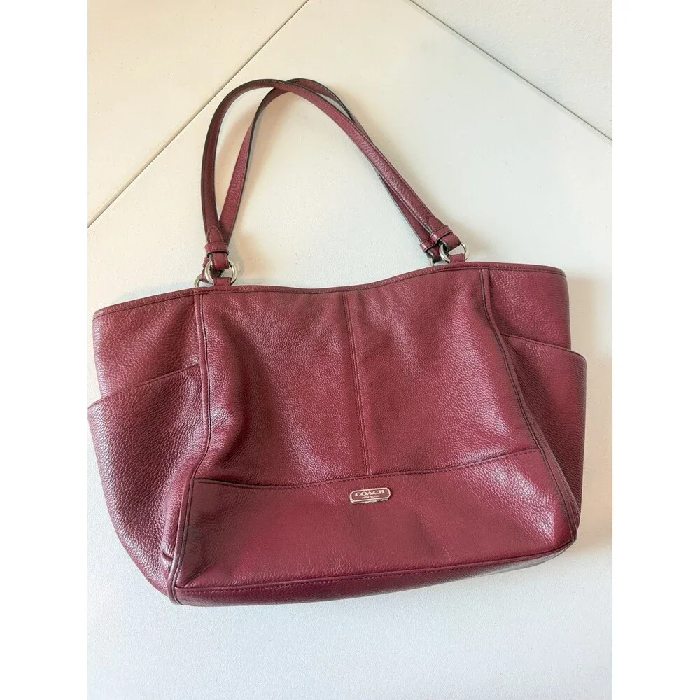 Coach Park Carrie Tote Crimson Pebbled Leather Shoulder Bag Purse